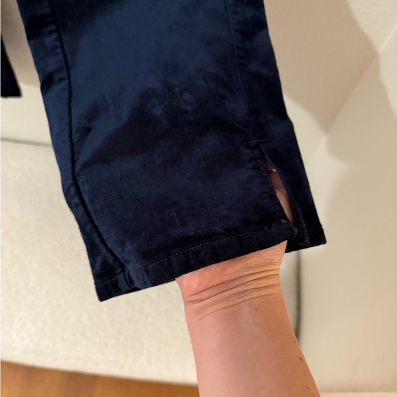 PAIGE Cindy Navy Blue Twisted seams and slit straight leg Velvet pants - Picture 3 of 9